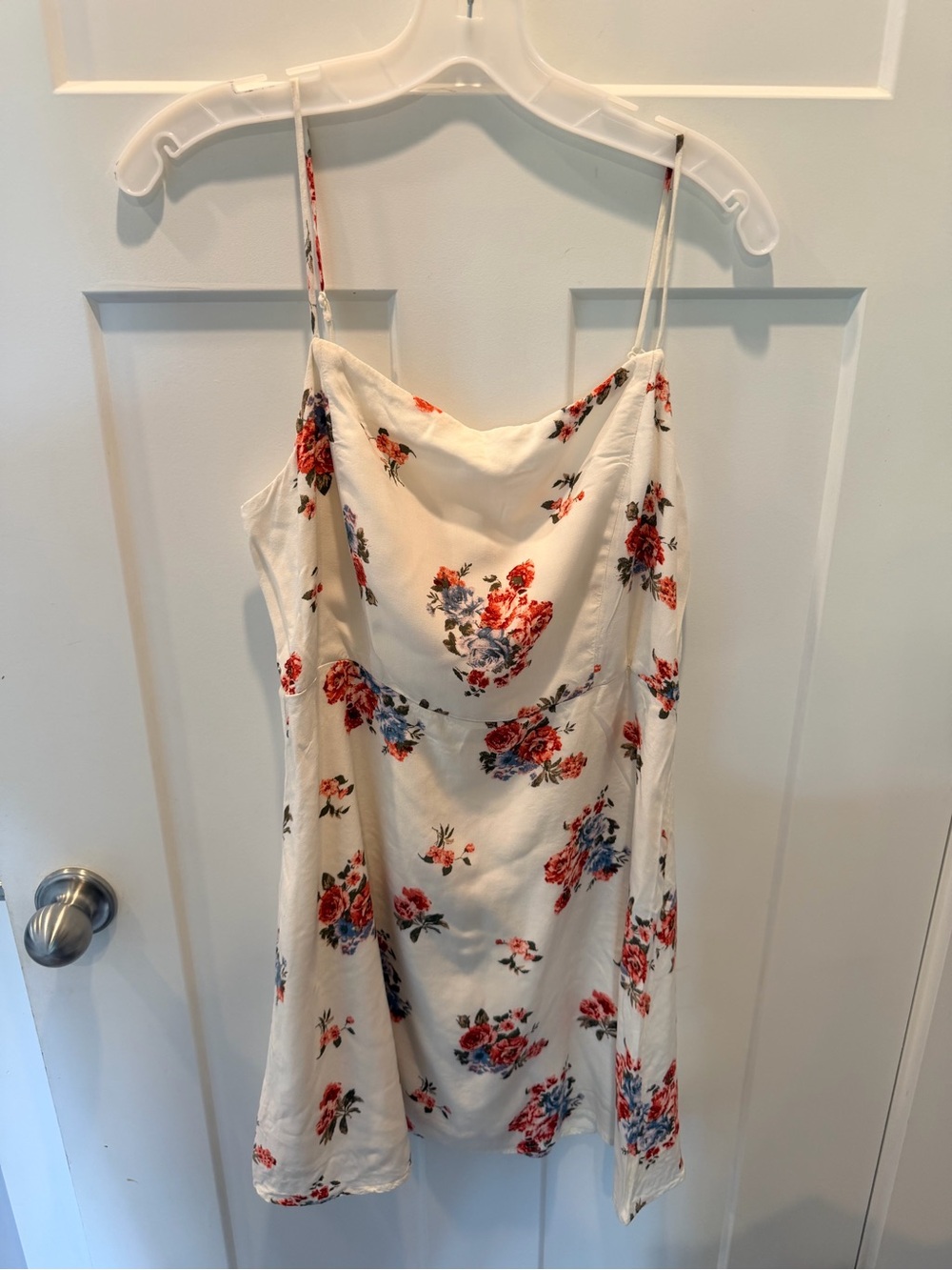 Socialite XL Ivory Floral Cowl Neck Adjustable Strap Mini Dress